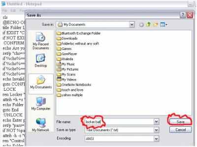 Save it as locker.bat